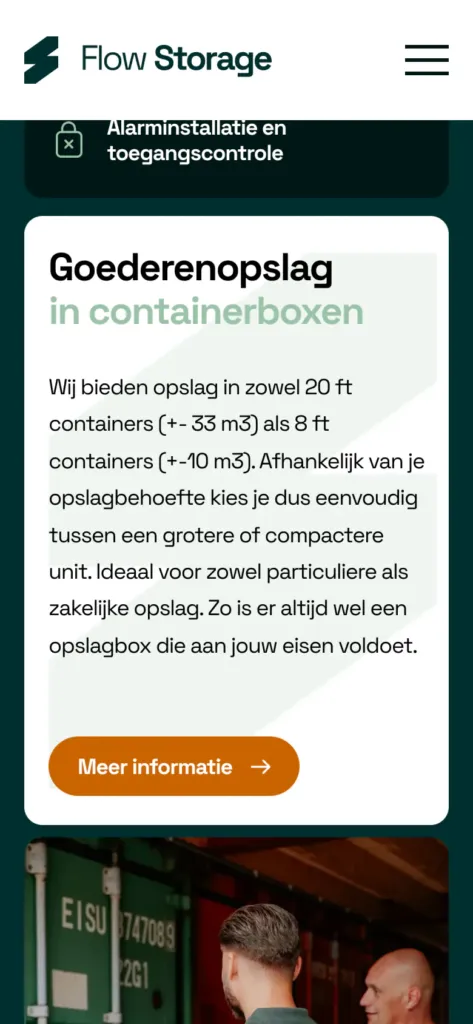 Container storage card on a phone