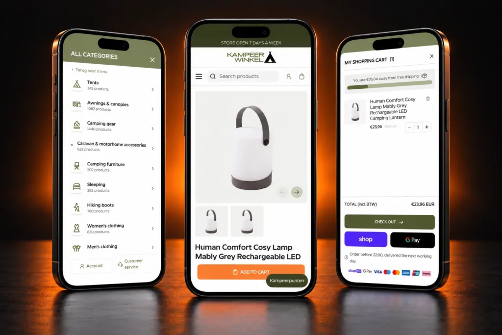 Kampeerwinkel Roermond Shopify store on phones