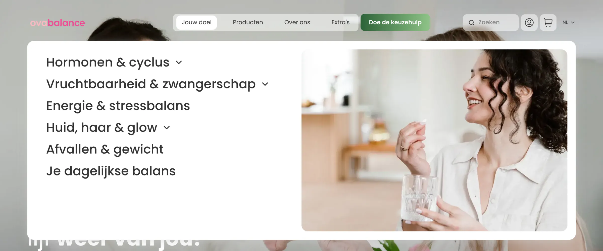 Ovabalance Jouw doel mega menu grouping products by life stage and goal