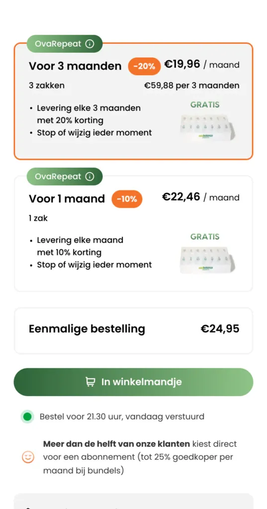 Ovabalance plan cards on a phone