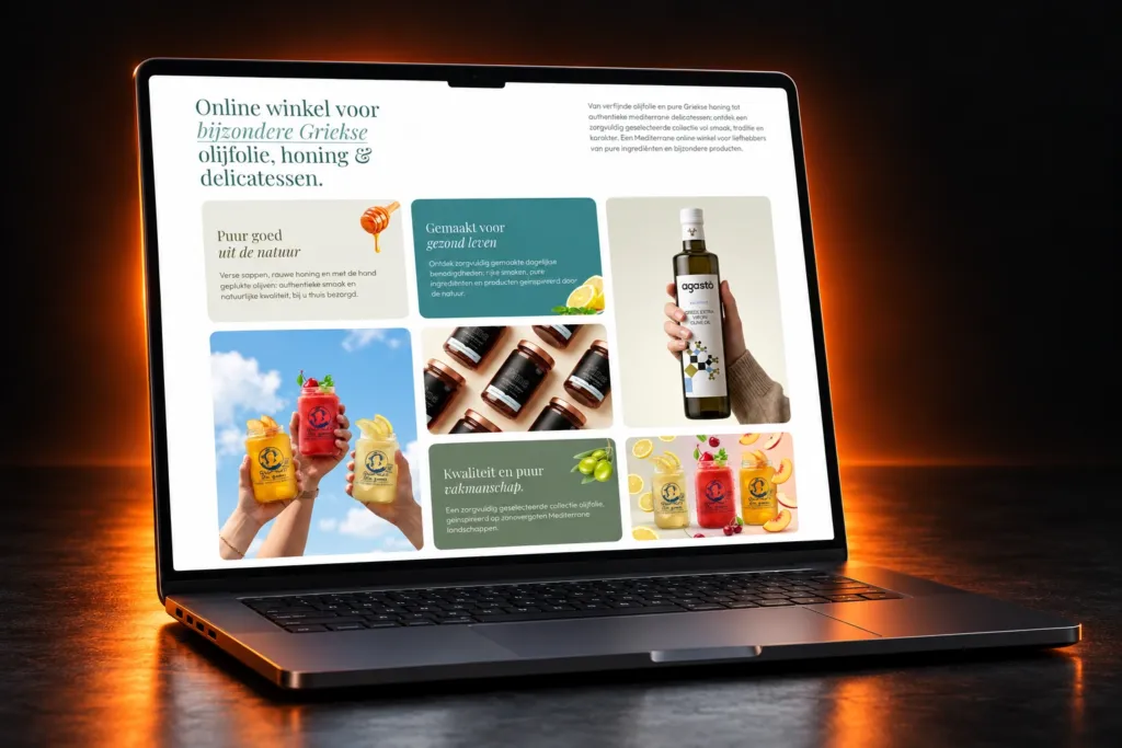 Products for Home bento section of brand statements and product photos on a laptop