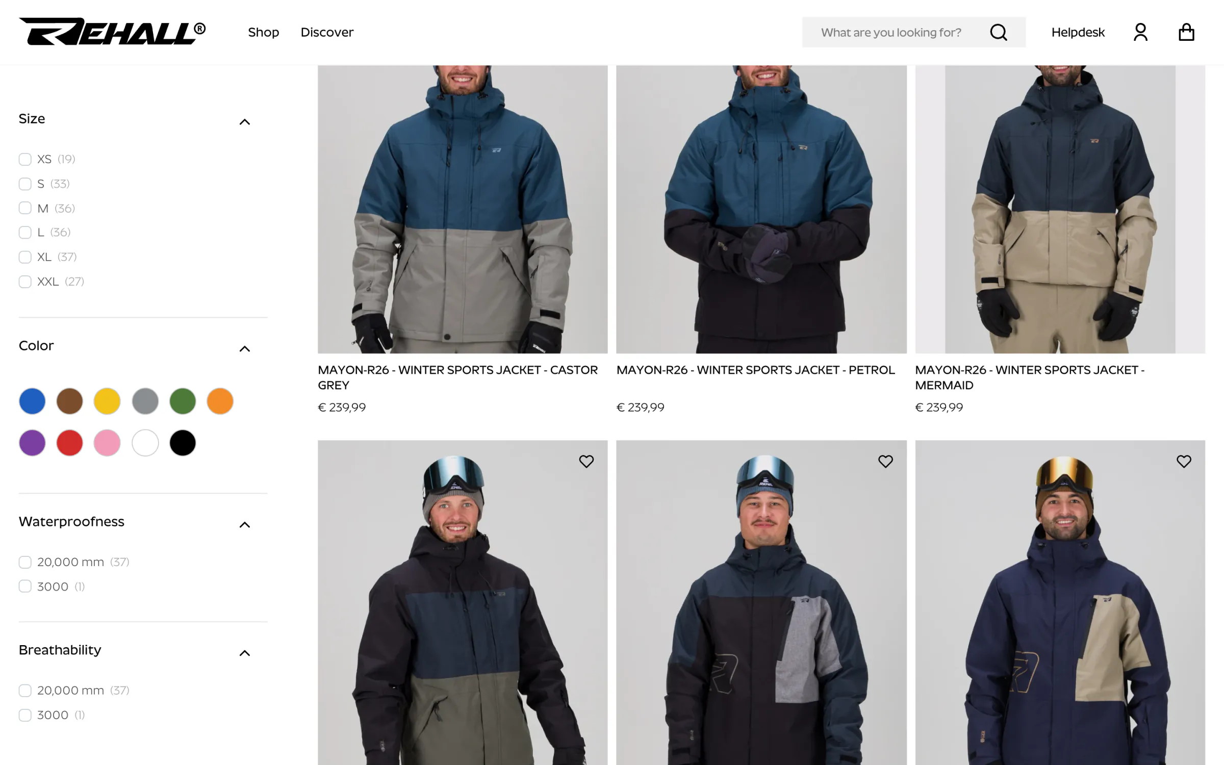 Rehall men's ski jackets with filters for size, colour, waterproofness and breathability