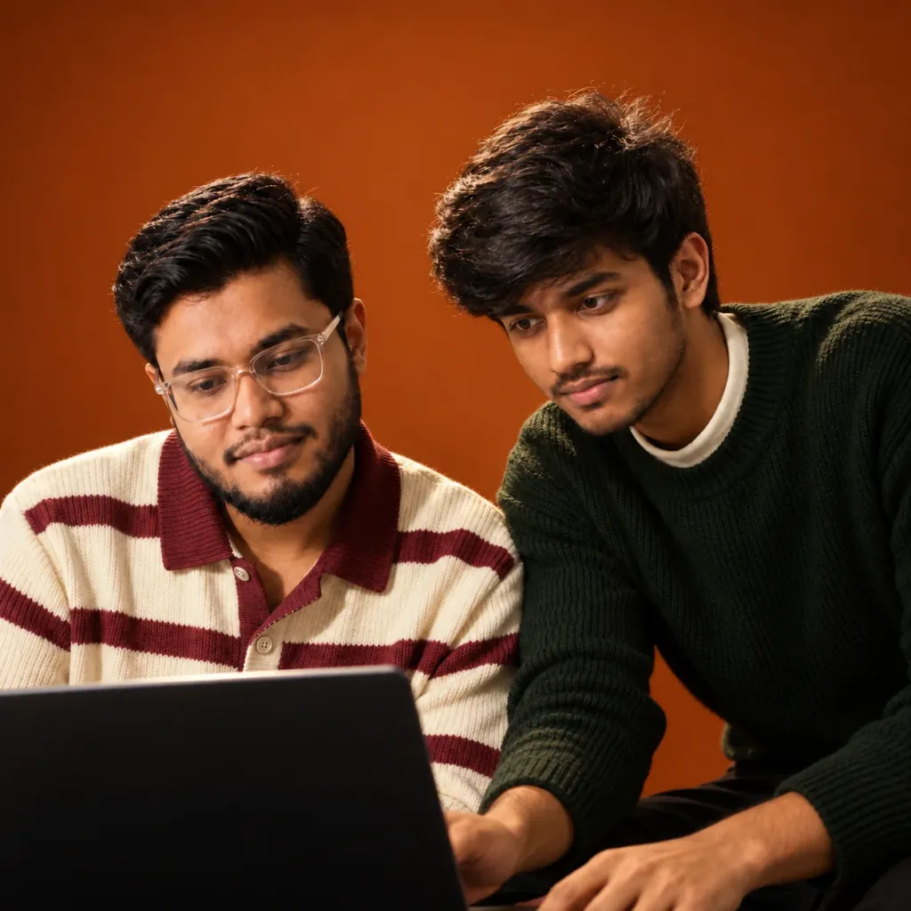 Two Avix Digital team members working together on a laptop