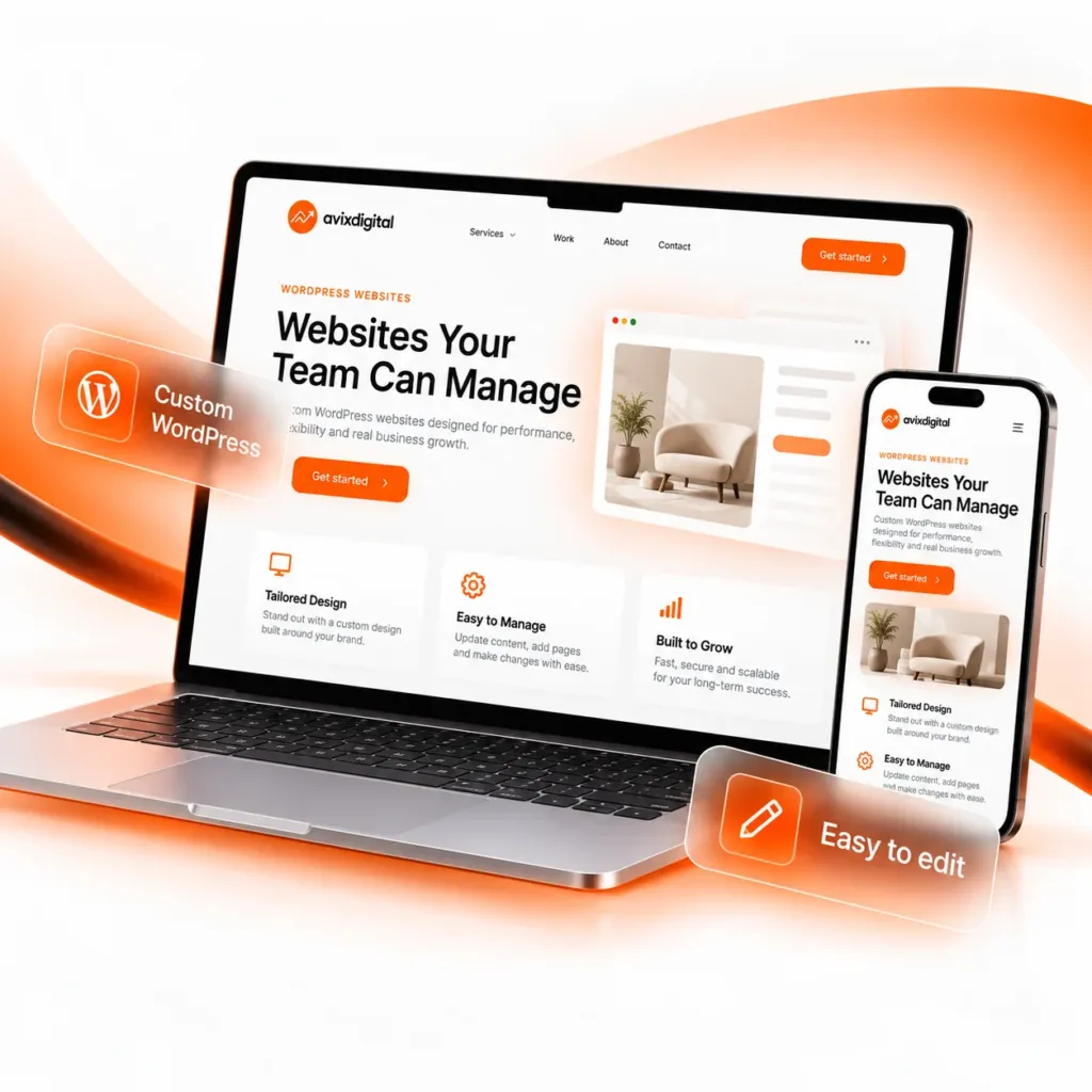 Custom WordPress website shown on a laptop and a phone