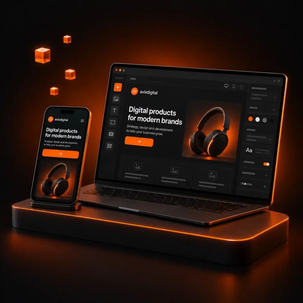 Custom WordPress website built by AvixDigital, shown on a laptop and a phone