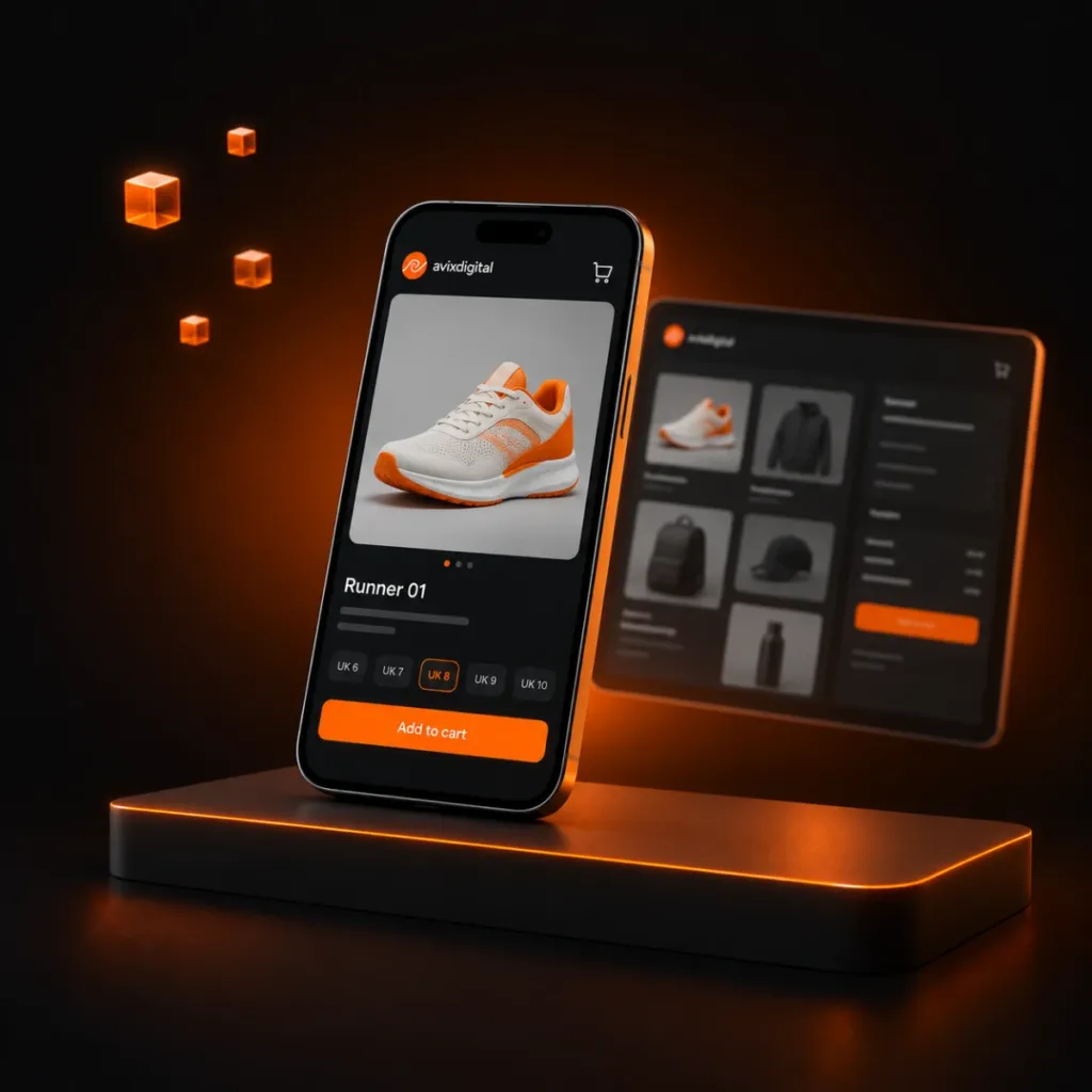Shopify Plus storefront product page built by AvixDigital on a smartphone